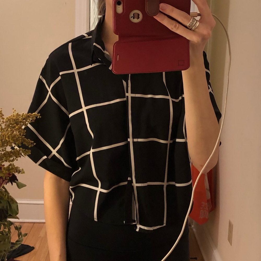 Button up windowpane shirt
